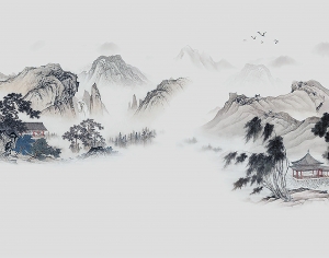 中式山水壁画-ID:745982895