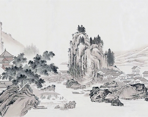 中式山水壁画-ID:880971069