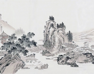 中式山水壁画-ID:5887390