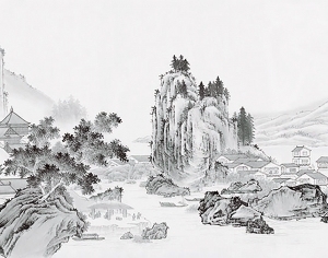 中式山水壁画-ID:5887391