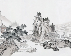中式山水壁画-ID:5887392