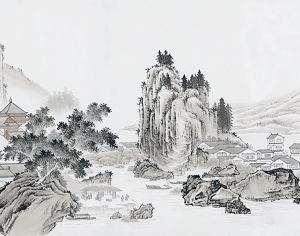 中式山水壁画-ID:729909902
