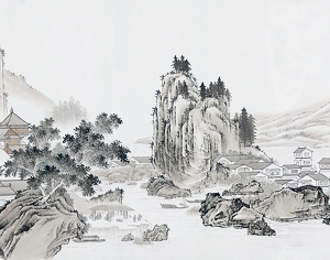 中式山水壁画-ID:5887393