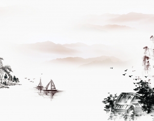 中式山水壁画-ID:858376031