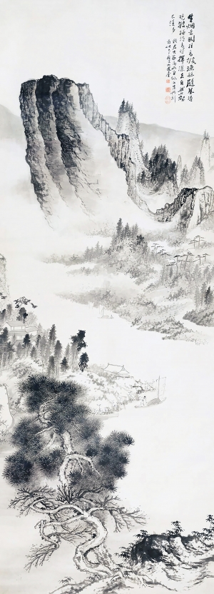 中式水墨山水风景画-ID:873528004