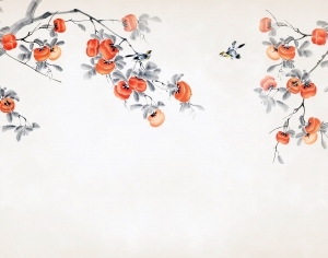 新中式花鸟柿柿如意背景墙-ID:5887556