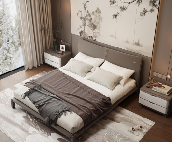 新中式双人床 床头柜-ID:431003092