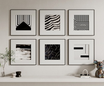 现代黑白抽象装饰画组合3D模型