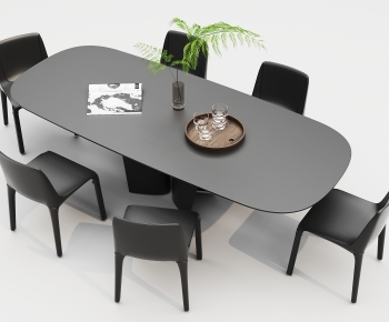 现代黑色餐桌椅组合-ID:394253979