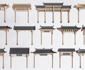 中式古建门头 牌楼 牌坊3D模型