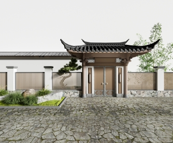 新中式庭院大门 景墙围墙-ID:302057033