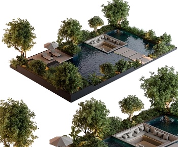 现代游泳池景观小品3D模型