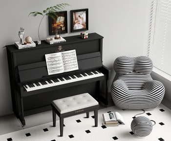 现代黑色烤漆钢琴 单人沙发3D模型