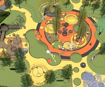 现代儿童森林探险主题乐园鸟瞰3D模型