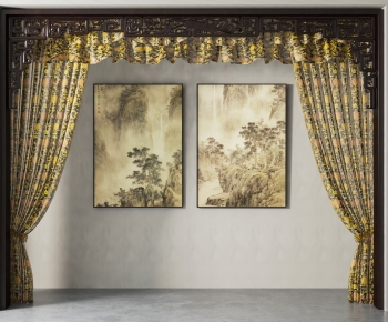中式新中式窗帘 挂画-ID:948549033