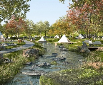 现代公园景观 溪流 石头3D模型
