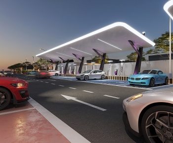 现代新能源充电站 停车场3D模型