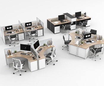 现代员工办公桌椅组合3D模型
