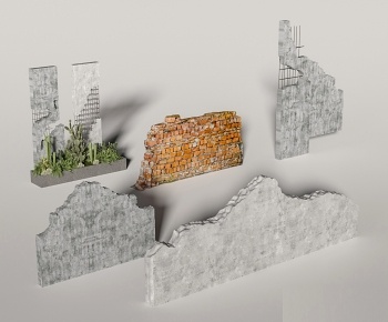 工业风砖墙 破损墙面3D模型