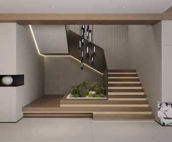 现代轻奢别墅楼梯间3D模型