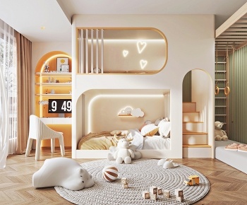 现代奶油风上下铺儿童房3D模型