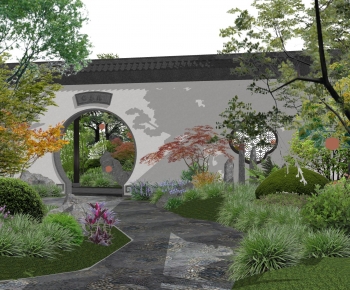 中式庭院景观 景墙月亮门-ID:782741071