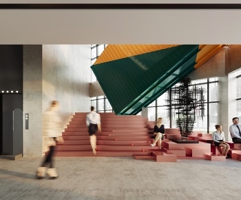 现代办公特色楼梯间  休息区3D模型