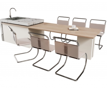 现代中岛台一体餐桌椅组合-ID:193200118
