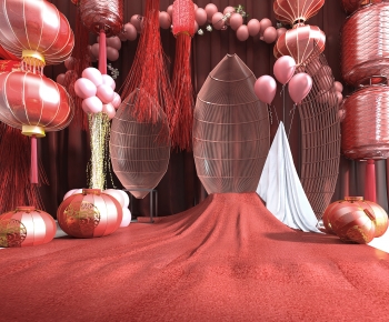 中式灯笼气球地毯艺术美陈-ID:784137017