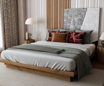 Modern Wabi-sabi Style Double Bed-ID:852917917
