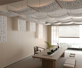 新中式茶室 纱幔吊顶3D模型