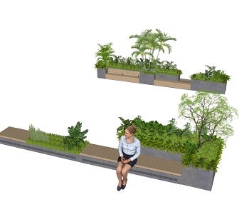 现代景观座椅花池植物组合3D模型