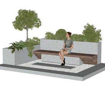 现代景观座椅花池植物组合3D模型
