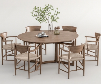 新中式实木圆餐桌椅组合-ID:650648129