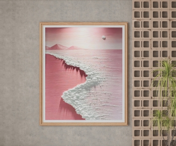 现代粉色肌理海浪装饰画-ID:857301951