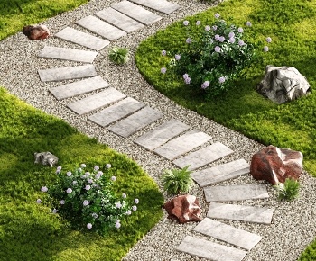 现代花园石阶景观小品3D模型