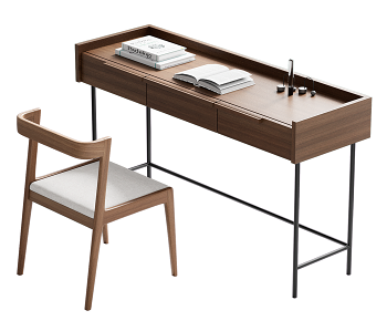 现代实木书桌椅3D模型