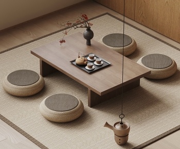 侘寂风榻榻米茶桌蒲团3D模型