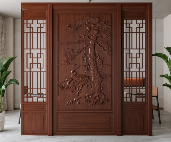 新中式木质雕花屏风隔断-ID:548018938