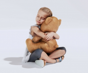 现代抱玩具熊小女孩-ID:603586914