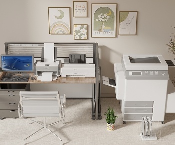 现代办公桌椅打印机3D模型