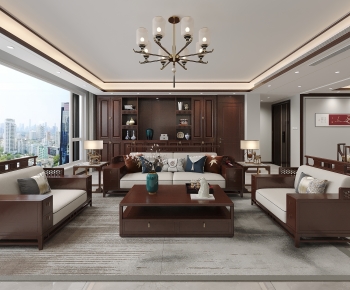 New Chinese Style A Living Room-ID:688796046