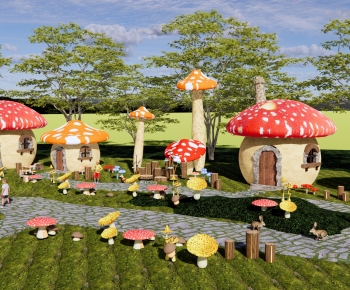 现代彩色蘑菇屋景观道路-ID:812947032