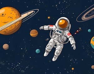 宇航员漂浮太空宇宙卡通插画-ID:5921280