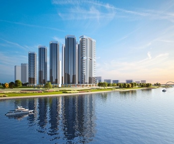 现代沿江高层住宅外观3D模型