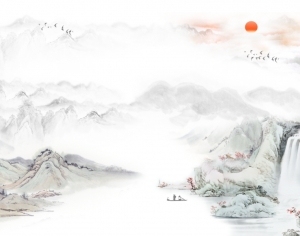 中式山水风景壁纸壁画-ID:5924430