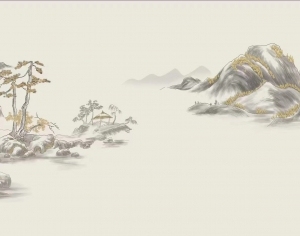 新中式山脉松树彩绘壁纸-ID:5926392