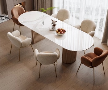 现代奶油风餐桌椅组合3D模型