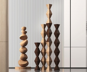 现代抽象木质雕塑摆件3D模型