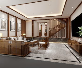 New Chinese Style A Living Room-ID:505187038